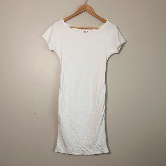 Anthropologie Sundry White Boat Neck Ruched Shirt Dress Size Medium - Picture 2 of 8